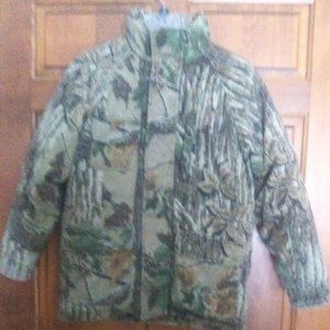 Cabelas Boys Goose Down Camo Realtree Jacket Hunting Size L MISSING HOOD